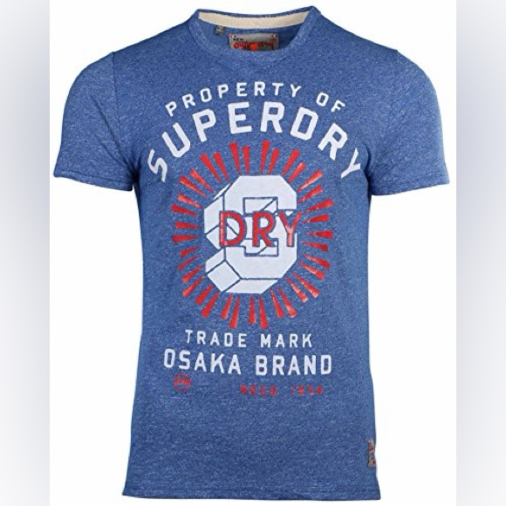 VINTAGE Superdry Osaka Japan t-shirt size Large blue with white/red graphic